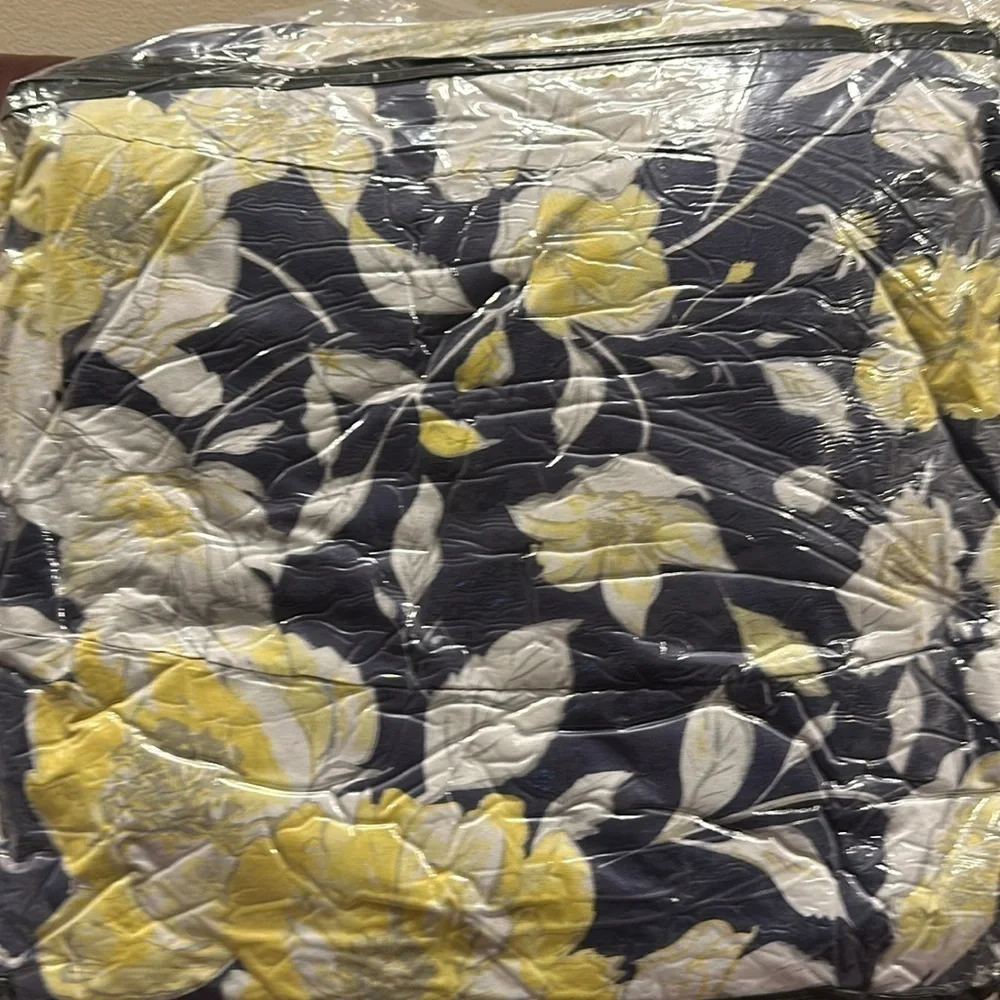 3 pc Queen Comforter set Yellow Floral Print Organic Earth Bambo Cotton Touch